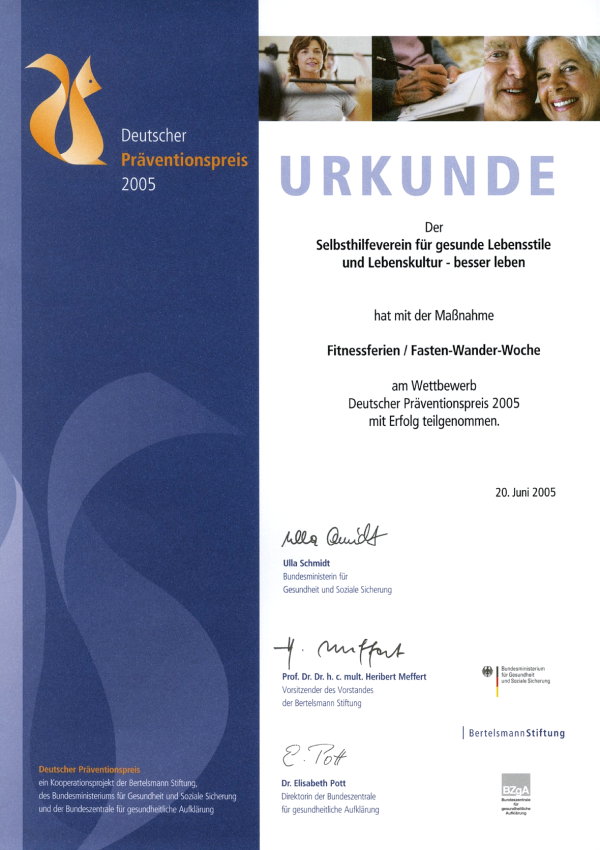 Urkunde Deutscher Pr&auml;ventionspreis 2005